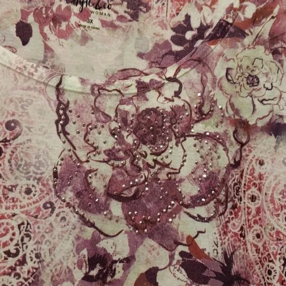 Paisley Flower Tee style & Co fits like XXL, 1X, 2X - Picture 5 of 9